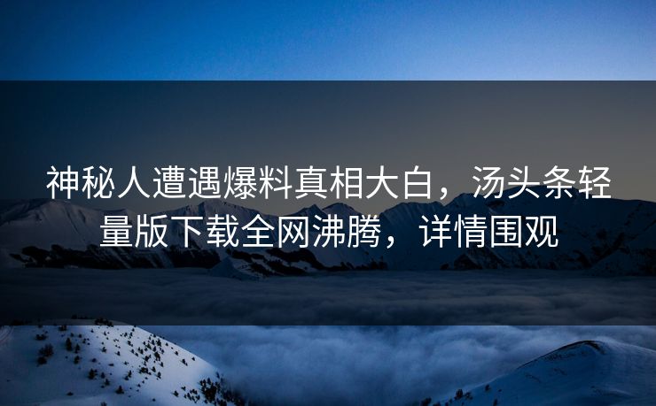 神秘人遭遇爆料真相大白，汤头条轻量版下载全网沸腾，详情围观