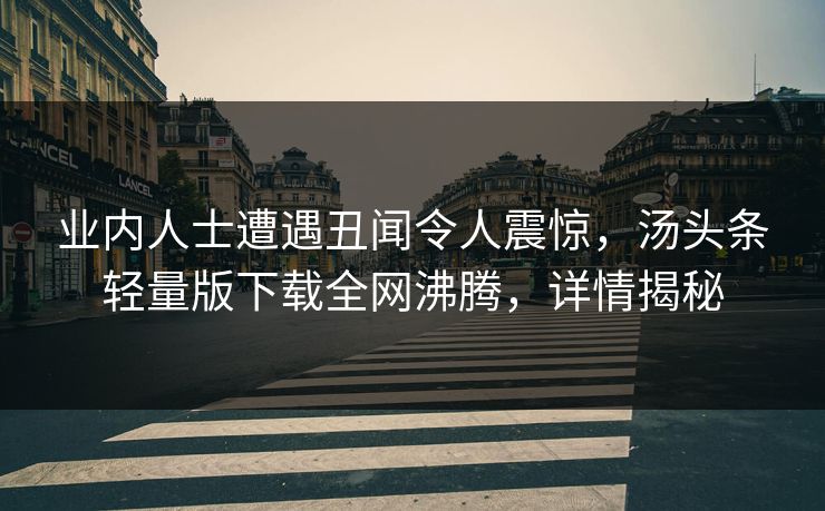 业内人士遭遇丑闻令人震惊，汤头条轻量版下载全网沸腾，详情揭秘