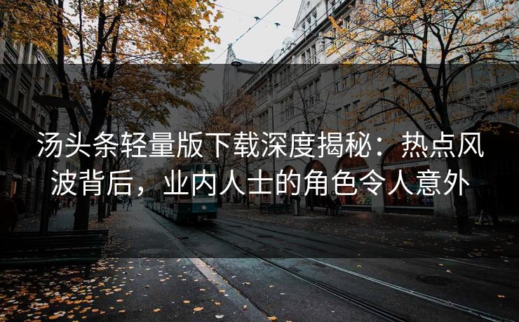 汤头条轻量版下载深度揭秘：热点风波背后，业内人士的角色令人意外