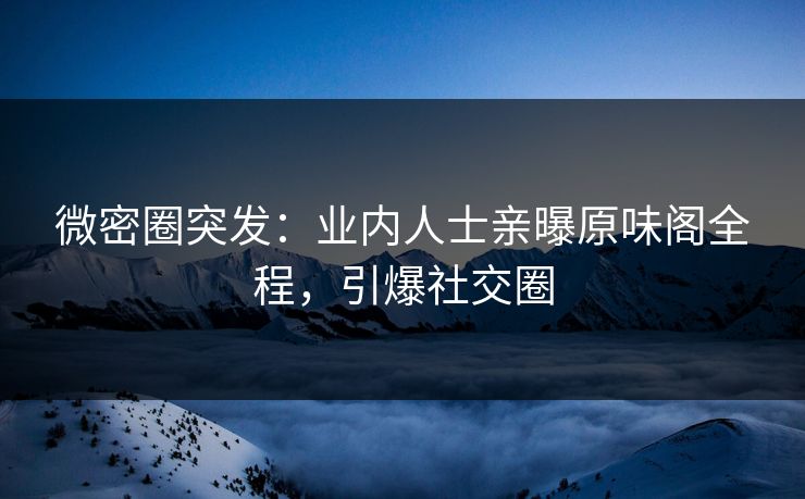 微密圈突发:业内人士亲曝原味阁全程,引爆社交圈